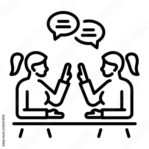 Two debating women, a linear style icon 