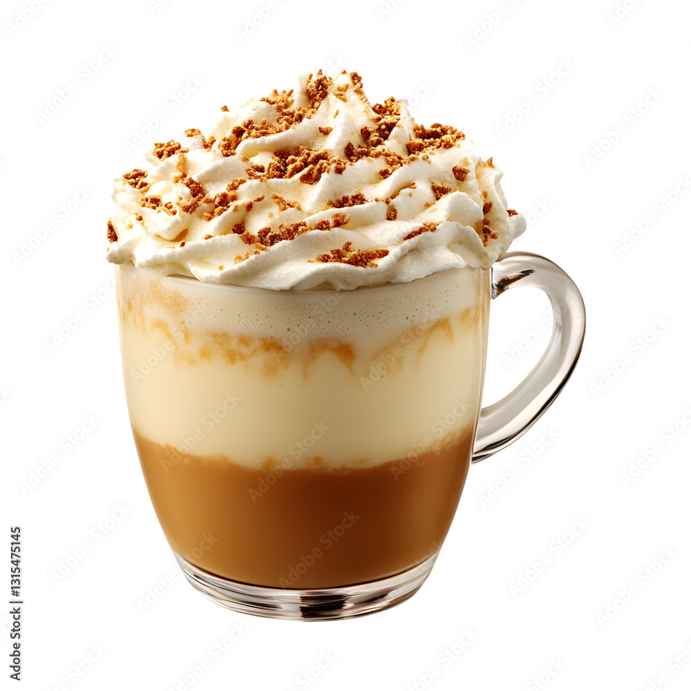 Eggnog Caramel Coffee with Whipped Cream Isolated on Transparent Background Eggnog Caramel Coffee with Whipped Cream Isolated on Transparent Background