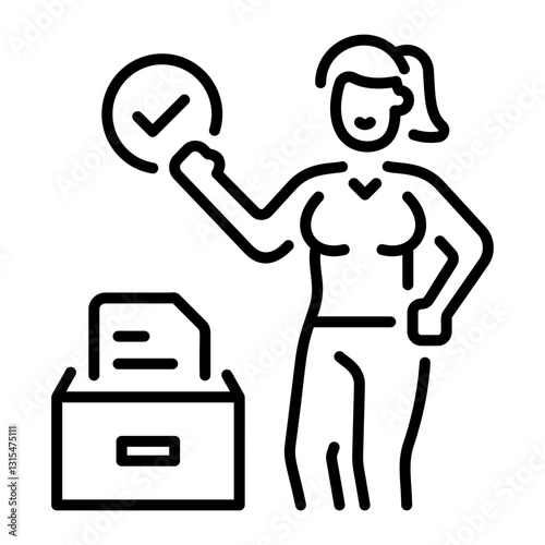 A line style icon depicting female voting 