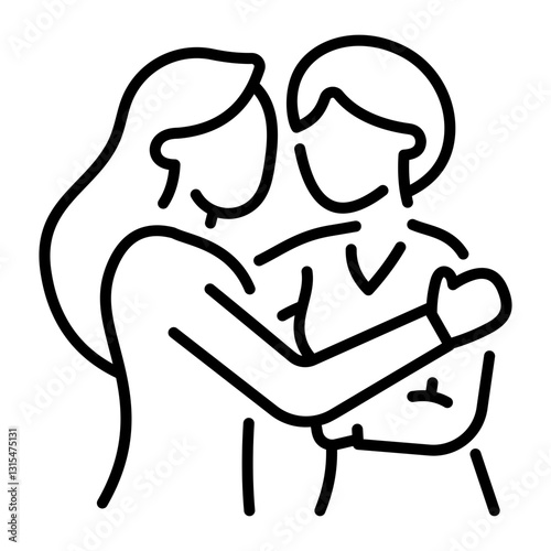 Two women hug each other, a linear style icon 
