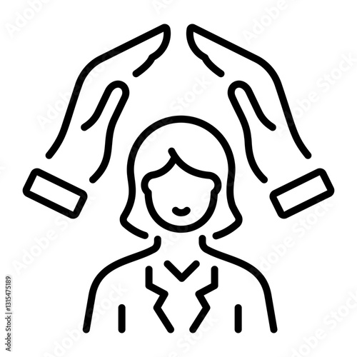 A linear style icon depicting female protection 