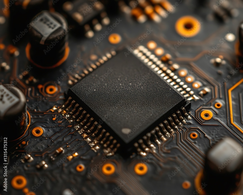 Fototapeta premium Close-up chip on circuit board