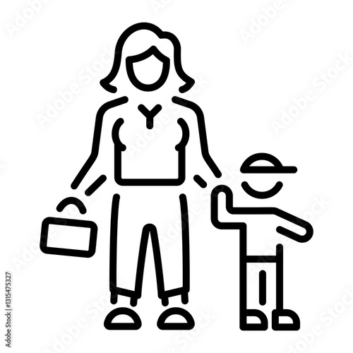 A linear icon depicting single mother life 