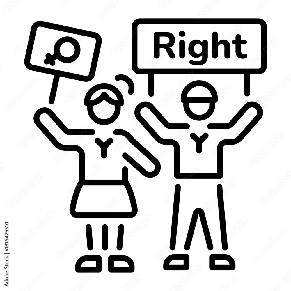A linear style icon of marching characters standing for female rights A linear style icon of marching characters standing for female rights