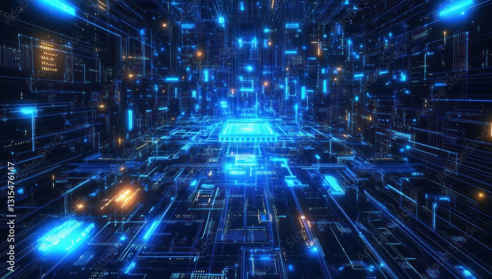 Digital Circuitry Glowing Blue Lines Abstract Technology Background Digital Circuitry Glowing Blue Lines Abstract Technology Background