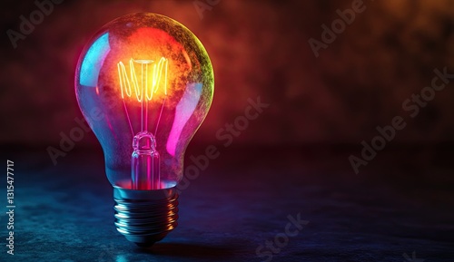 Illuminated lightbulb glows vibrant colors