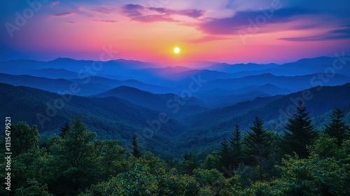 Wallpaper Mural Scenic Appalachian mountain landscape at sunset with a blue smoky ridge along the parkway showcasing breathtaking views and vibrant colors in perfect harmony. Torontodigital.ca