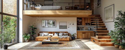 Cozy tiny house interior with luxury loft design showcasing minimalism and light decor creating a warm and inviting space perfect for relaxation and comfort