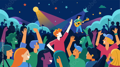 As the night went on the crowd grew bigger drawn in by the infectious joy and passion of the musicians.. Vector illustration