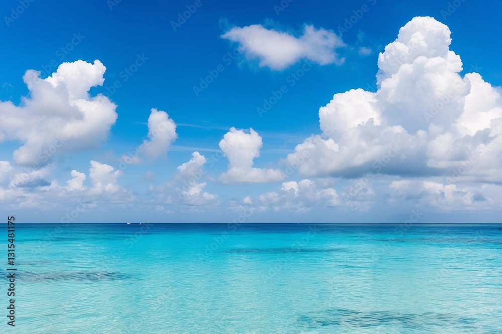 blue sky with white clouds over a turquoise sea blue sky with white clouds over a turquoise sea
