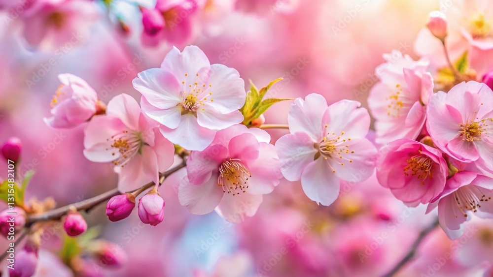 Close-up of Delicate Pink Cherry Blossoms in Full Bloom - Spring Floral Background Close-up of Delicate Pink Cherry Blossoms in Full Bloom - Spring Floral Background