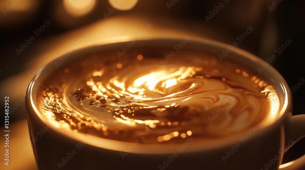 Warm and Inviting Latte with Artistic Foam Design in a Cozy Setting Warm and Inviting Latte with Artistic Foam Design in a Cozy Setting