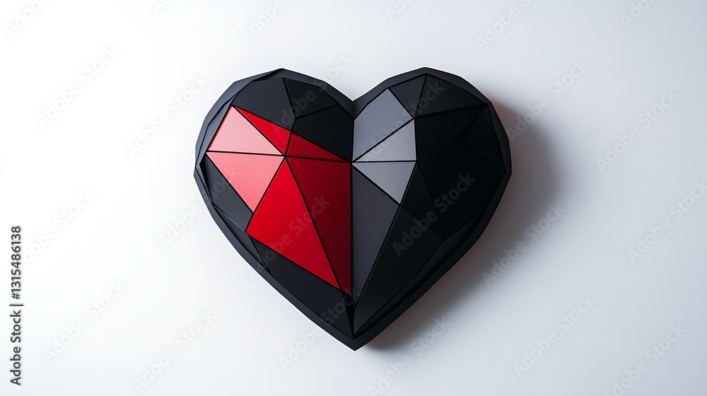 Obraz premium Low-poly red and black heart shape on white background.