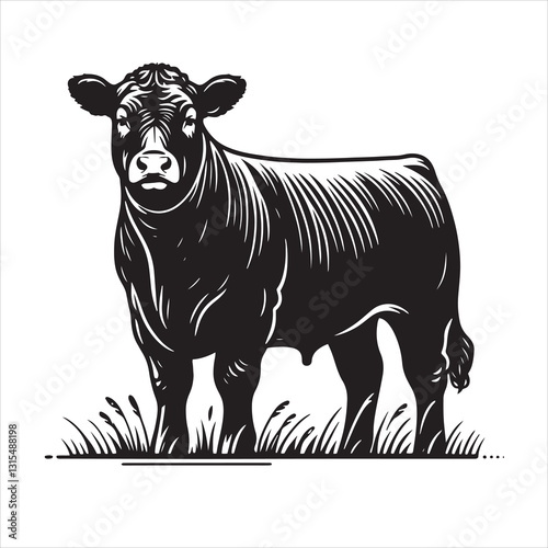 Cow, bull, cow and calf silhouette vector, drawing artwork