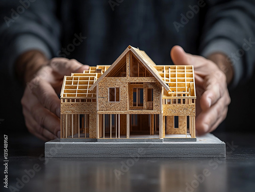 maison en construction en miniature tenu par des mains