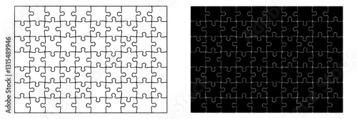 Jigsaw puzzle white and black color. Puzzle grid 10x7. Game mosaic 70 individual parts.