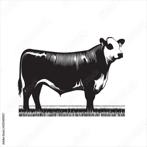 Cow, bull, cow and calf silhouette vector, drawing artwork