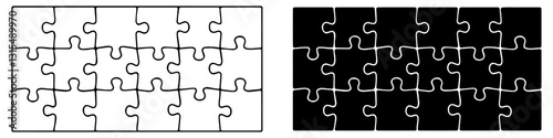 Jigsaw puzzle white color. puzzle grid 6x3. Game mosaic 18 individual parts.