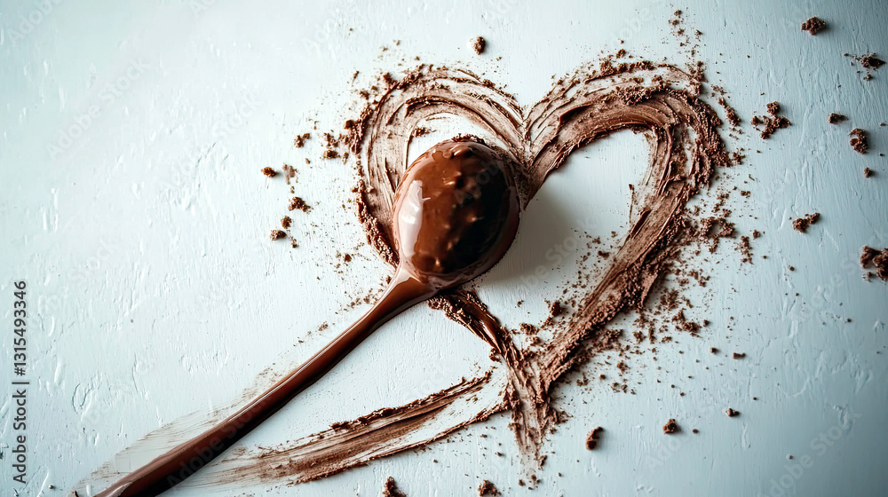 Fototapeta premium Chocolate Sauce Gracefully Drizzles in a Heart Shape Over a Delightful Ice Cream Scoop