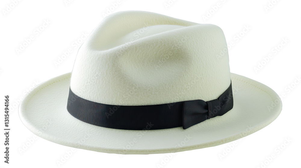 Cream fedora hat, black band, studio shot, fashion Cream fedora hat, black band, studio shot, fashion
