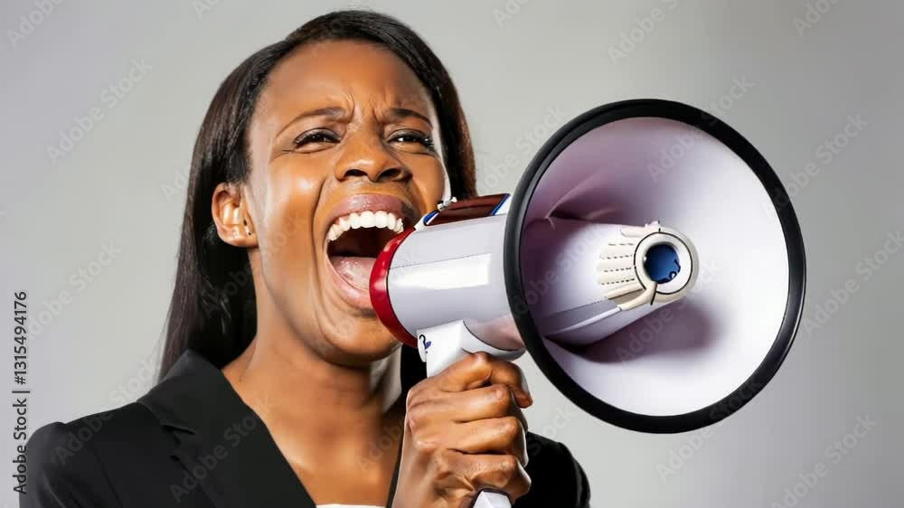 woman shouting into megaphone