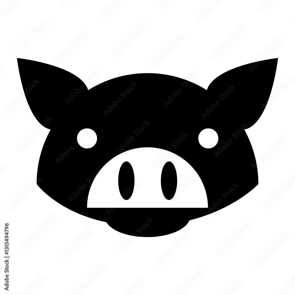Pig Face Icon: Cute Farm Animal Head with Snout and Ears in Minimal Style Pig Face Icon: Cute Farm Animal Head with Snout and Ears in Minimal Style