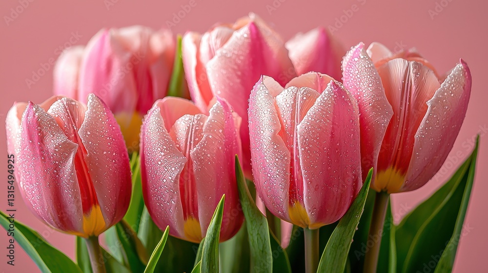 Fototapeta premium Isolated bouquet of beautiful pink tulips flowers showcasing spring's nature floral elegance perfect for celebrations like Valentine's Day, Easter, and Mother's Day.