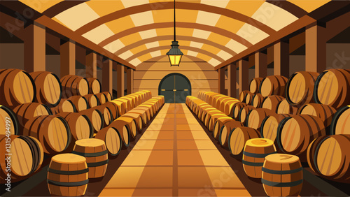 The tour takes guests through the aging cellar where rows of oak barrels line the walls each one holding a different variety of tequila.. Vector illustration