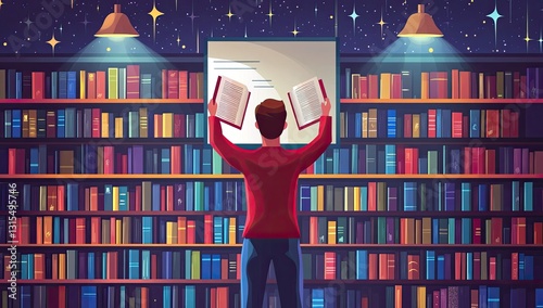 Wallpaper Mural Student Browsing Books in Night Library Torontodigital.ca