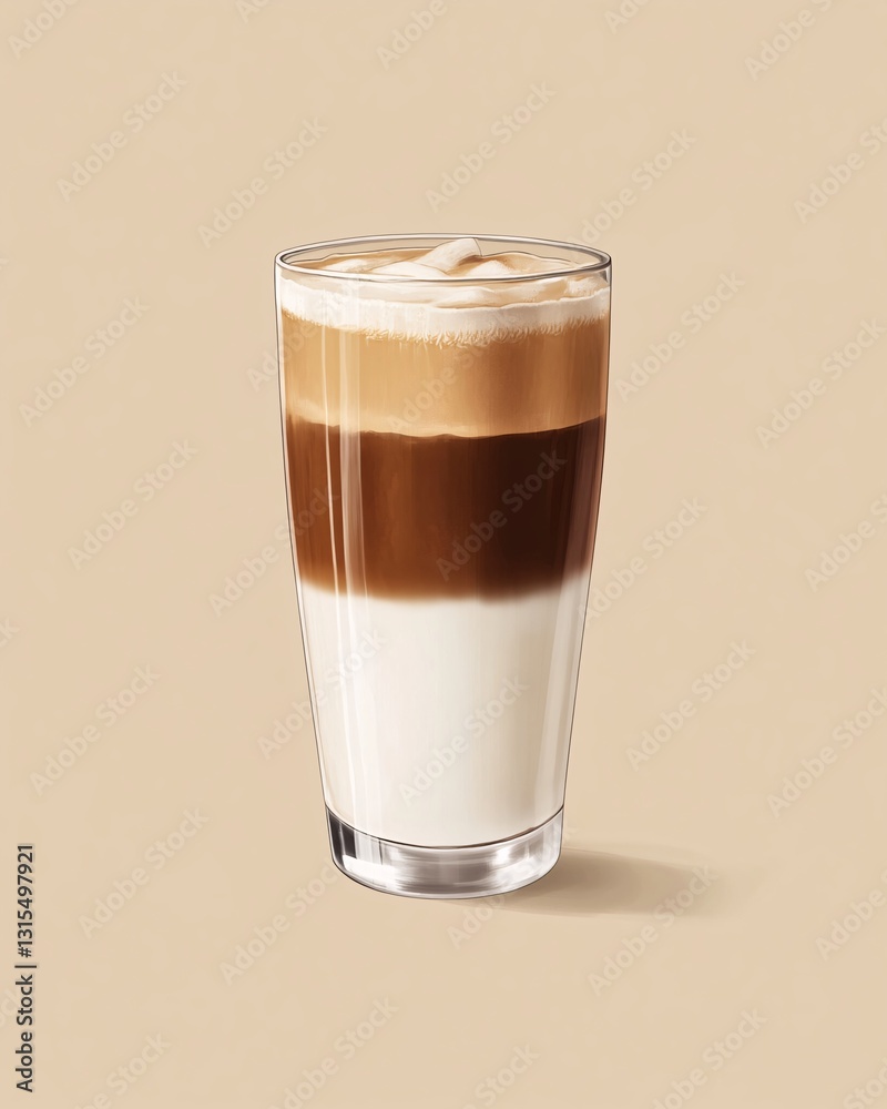 A Beautifully Layered Tall Iced Latte Displaying Espresso and Milk A Beautifully Layered Tall Iced Latte Displaying Espresso and Milk