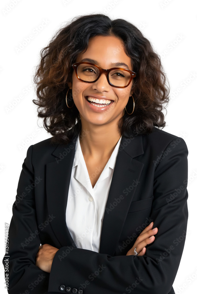 a smiling woman in business attire with her arms crossed, set against a white background a smiling woman in business attire with her arms crossed, set against a white background