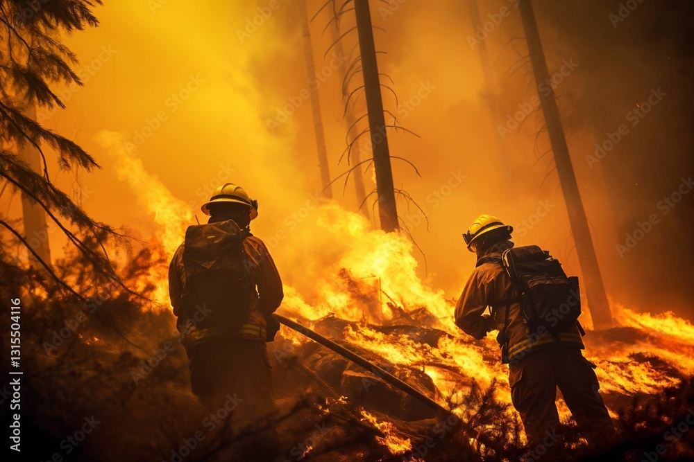 Professional firefighters extinguish a large forest fire Professional firefighters extinguish a large forest fire