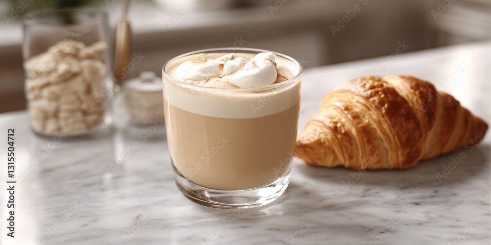 Delicious Latte Paired with Croissant in Charming Café Atmosphere Delicious Latte Paired with Croissant in Charming Café Atmosphere