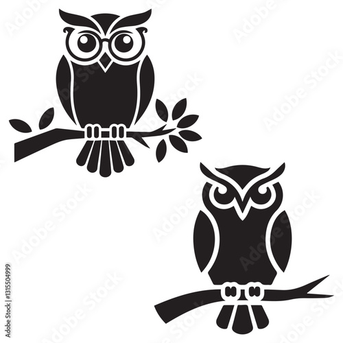 owl on branch on white background