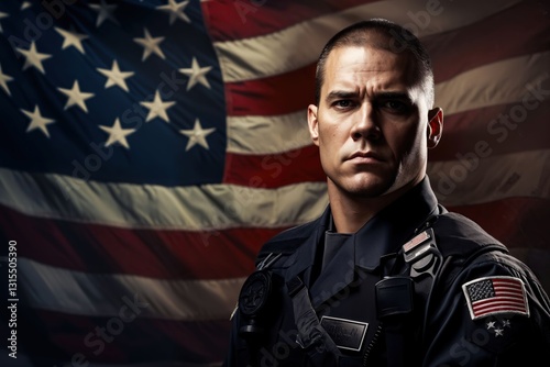 american  cop policeman and an American flag
