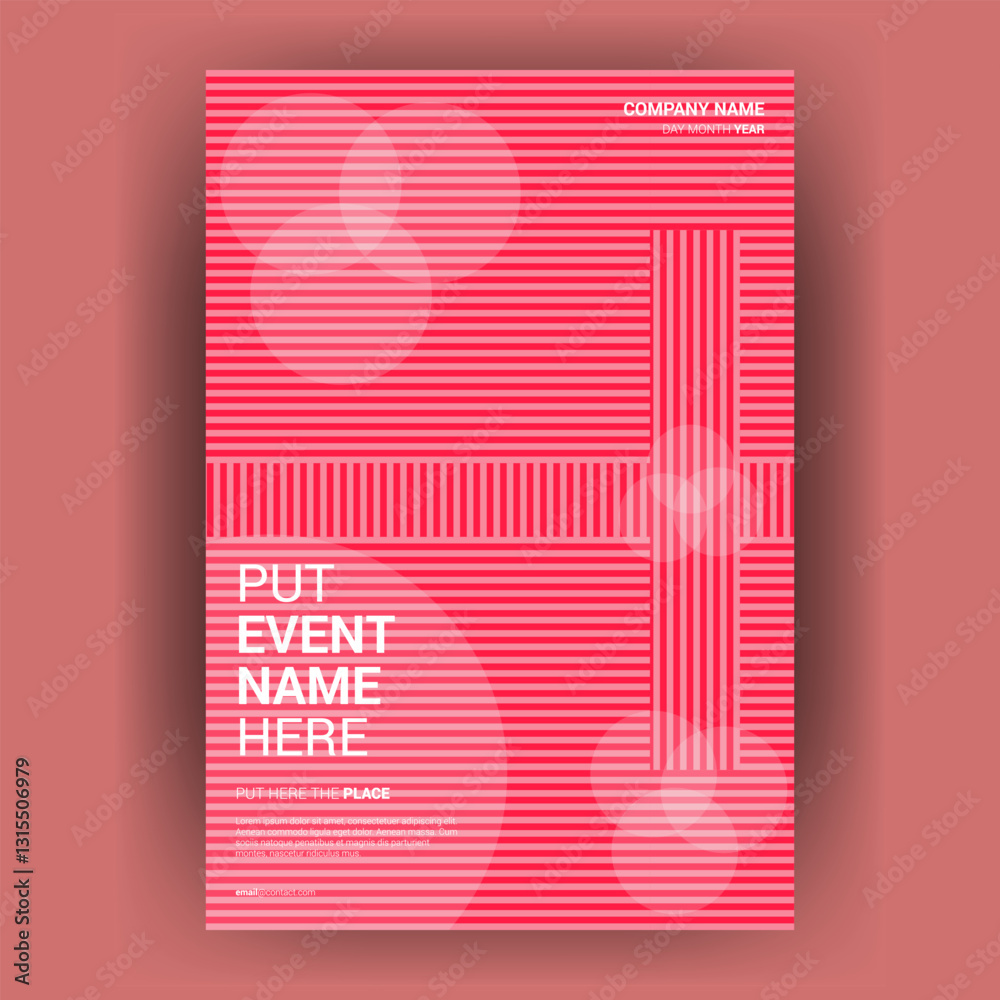 Red striped event poster design, circles background, template Red striped event poster design, circles background, template