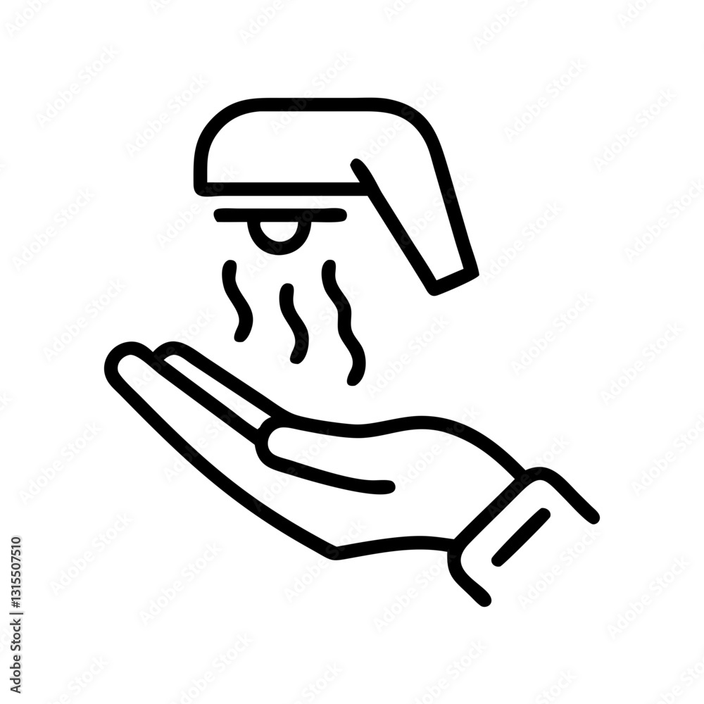 Electric hand dryer icon in action, hygiene and cleanliness concept Electric hand dryer icon in action, hygiene and cleanliness concept