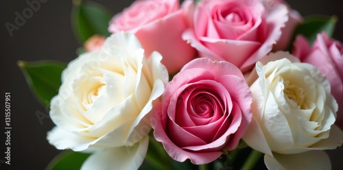 Fototapeta Naklejka Na Ścianę i Meble -  Close-up of elegant pink roses and white peonies arrangement, ornamental, garden, roses