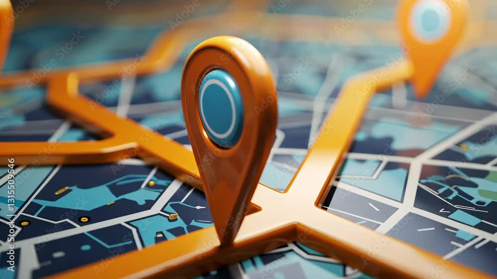 3D map showcasing travel destinations with locator mark and navigation icons. Ai Generated.