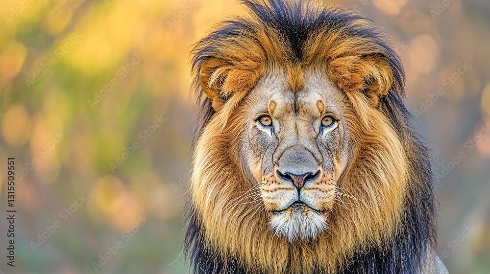 Fototapeta premium Majestic African Lion Portrait: A King's Gaze