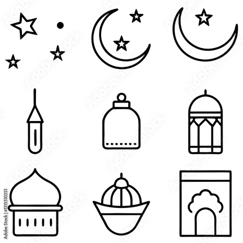 set of Islamic religious symbols Eid al-Fitr or Eid Mubarak vector illustration