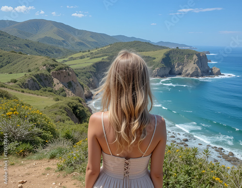 Person Standing on Coastal Cliffside Overlooking Ocean Under Clear Sky
