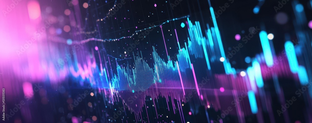 Obraz premium Abstract Digital Stock Market Data Visualization with Vibrant Colorful Light Waves in Blue and Pink Shades for Financial Concepts