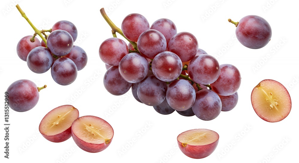 Obraz premium Fresh Red Grapes Still Life Composition on White Background