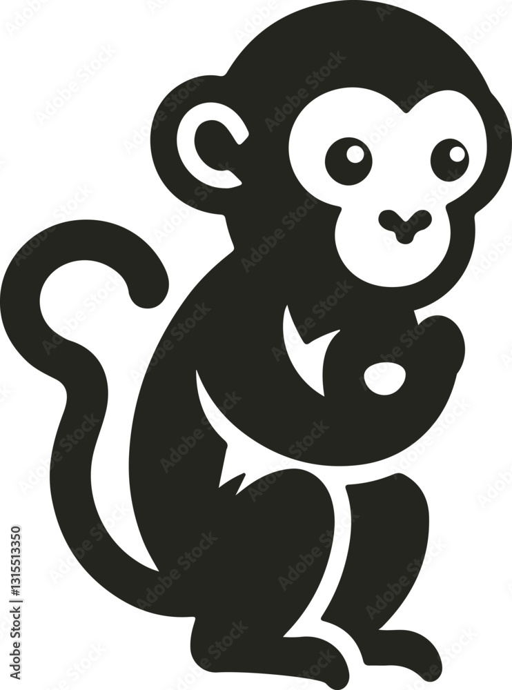 Fototapeta premium A playful monkey vector design featuring a cute, expressive monkey swinging from a tree branch, with vibrant colors and bold outlines, capturing its energetic and mischievous nature.