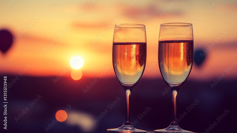 Champagne glasses on the rooftop of a skyscraper at sunset, with blurred city lights and balloons in the background, symbolizing luxury, celebration, and urban nightlife. Champagne glasses on the rooftop of a skyscraper at sunset, with blurred city lights and balloons in the background, symbolizing luxury, celebration, and urban nightlife.