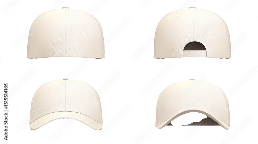 White baseball cap mockup, all views, isolated background, design template White baseball cap mockup, all views, isolated background, design template