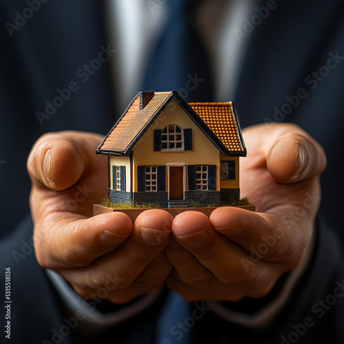 Real estate agent presents a model house in a desire to connect clients with their dream homes through personalized service and expertise in a professional setting