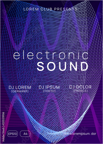 Sound Flyer. Nightclub Audio Invitation. Electro Vector. Blue Fest Magazine. Party Trance Graphic. Pink Discotheque Design. Dj Poster. Green Sound Flyer