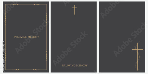 set of Memorial Service Invitation Illustration with Empty Area for Text